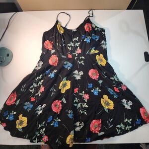 Old Navy Black Floral Dress Fit & Flare Spaghetti Strap Size XXL